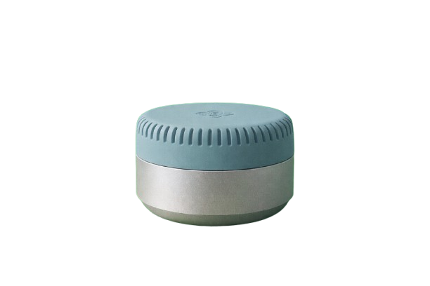 ALEX: a small cylindrical monitor with a vented top and the name debossed into the casing.